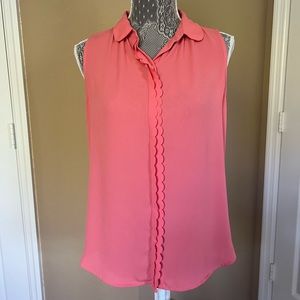 LOFT Coral Sleeveless Scallop Front Button Down Blouse